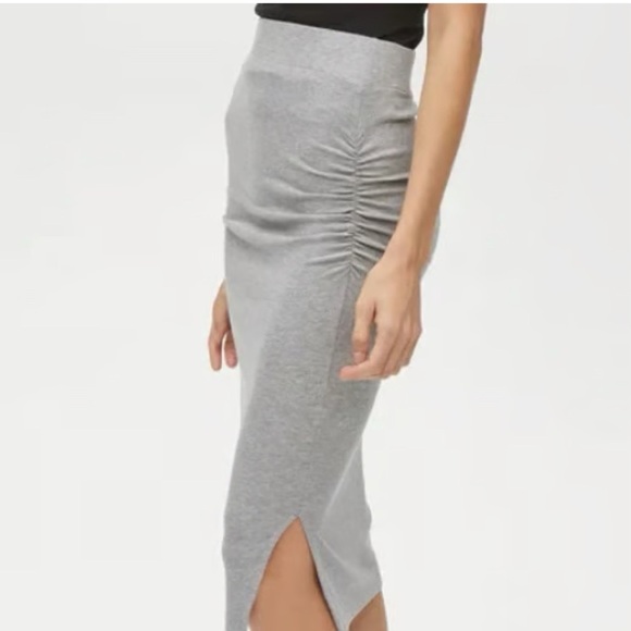 Michael Stars | Rae ribbed midi skirt Ruched gray Heather Women’s size S soft - Picture 1 of 8